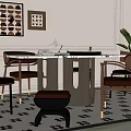 Elegant Restaurant Interior With White Walls Decorative Moldings Round Table Chairs Stool And Green Plant