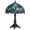 Stained Glass Table Lamp With Colorful Leaf Pattern And Dark Carved Metal Base