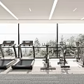 Modern Recreation Room With Fitness Equipment And Large Windows