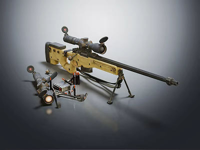 Tactical Sniper Rifle With High Precision Scope And Foldable Bipod Stand 3d model