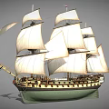 Classic Wooden Ship With Tall Masts Multiple White Sails And Green Hull Design