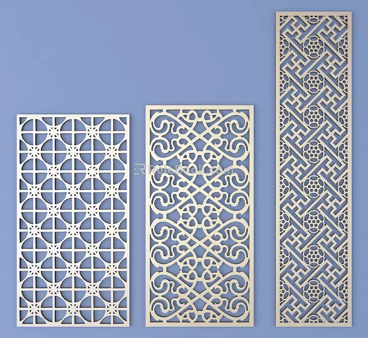 Chinese-style openwork window pane lattice openwork carved flower 3d model