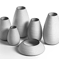 Decorative Vases in White and Brown with Patterned Designs and Various Shapes 3d model