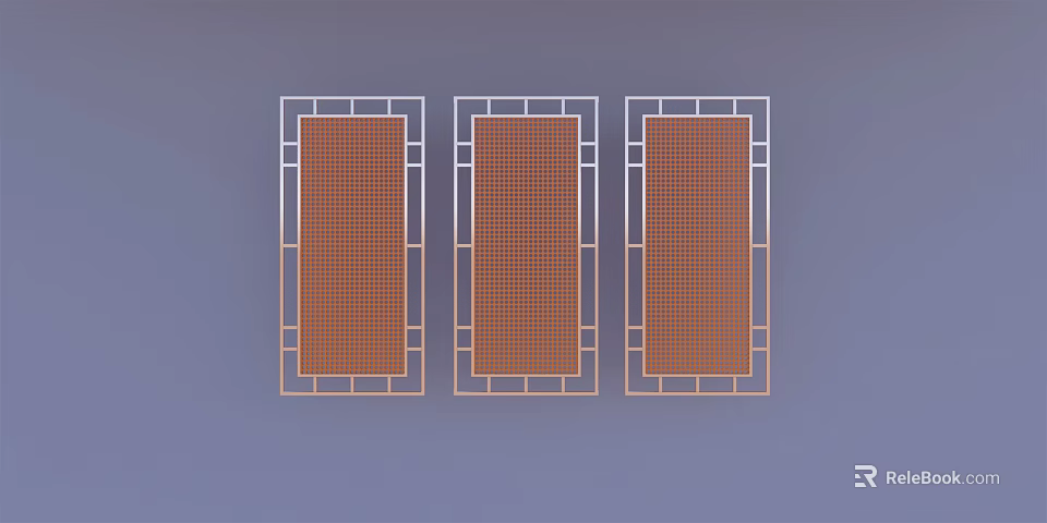 Three Modern Room Partitions With Metal Frames And Brown Grid Panels 3d model