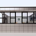 Modern Small Building With Large Glass Windows Black Frames And Gray Exterior Walls