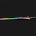 Ornate Iridescent Sword Featuring Intricate Hilt And Colorful Blade Design