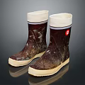Brown Rain Boots With White Cuffs Beige Soles Red Logo And Distressed Details