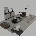 Modern Sofa and Coffee Table Set With Beige Upholstery Accent Chair Ottoman and Floor Lamp