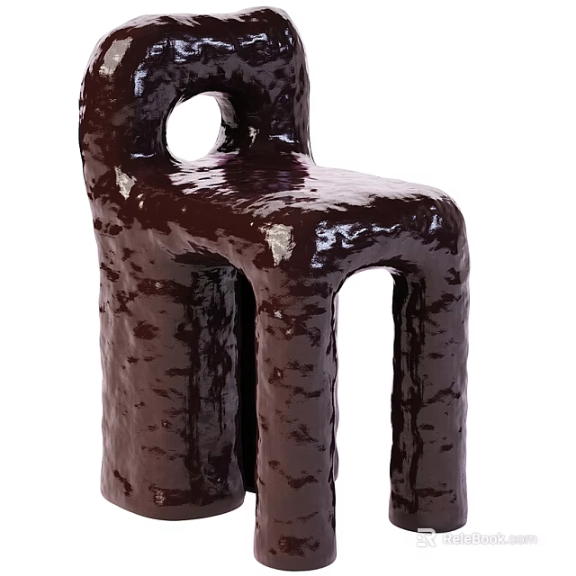 Unique Brown Single Chair With Textured Glossy Finish And Hollow Structure 3d model 