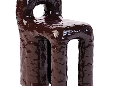 Unique Brown Single Chair With Textured Glossy Finish And Hollow Structure 3d model