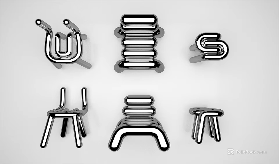 Modern Single Chair With Geometric Metal Frame And Creative Abstract Stylish Shapes For Home Decor 3d model 