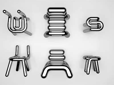 Modern Single Chair With Geometric Metal Frame And Creative Abstract Stylish Shapes For Home Decor 3d model