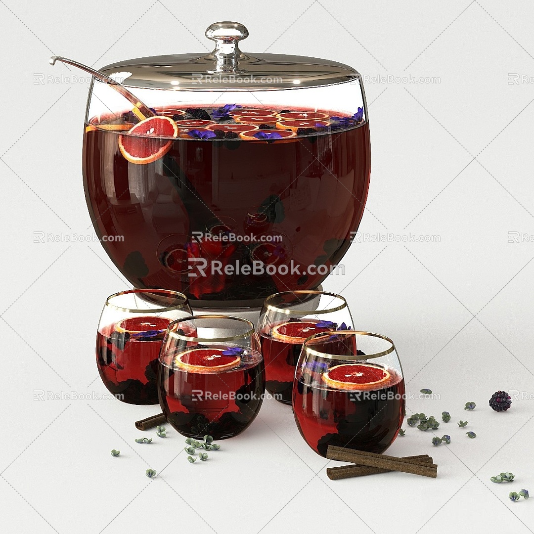 Wine glass combination glass glass glass glass container fruit wine wine red wine 3d model