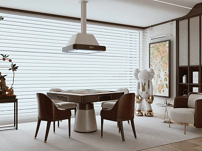 Elegant Hotel Mahjong Room with Modern Table Comfortable Chairs and Stylish Decor 3d model