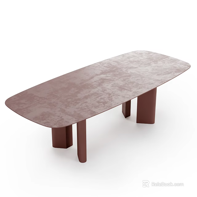 Modern Minimalist Oval Coffee Table With Unique Patterned Surface And Sturdy Brown Legs 3d model