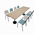 Rectangular Wooden Dining Table Set With Blue Beige Chairs And Black Legs 3d model