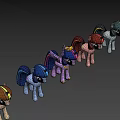 Cute Animated Little Pony Characters With Blue Purple Pink Manes And Horns