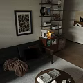 Cozy Vintage Living Dining Room Interior Design With Black Leather Sofa And Wooden Storage Cabinets