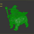 Game Movie Character With Green Body Blue Wizard Hat Riding White Animal Holding Skull Staff