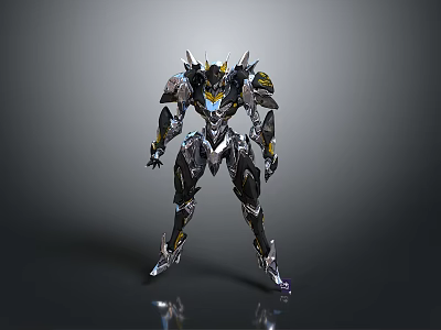 Futuristic Sci-Fi Mecha Robot With Metallic Armor And Glowing Yellow Accents 3d model