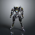 Futuristic Sci-Fi Mecha Robot With Metallic Armor And Glowing Yellow Accents