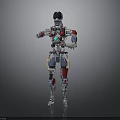 Mechanical Robot Character With Red Silver Body And Black Head Standing Pose