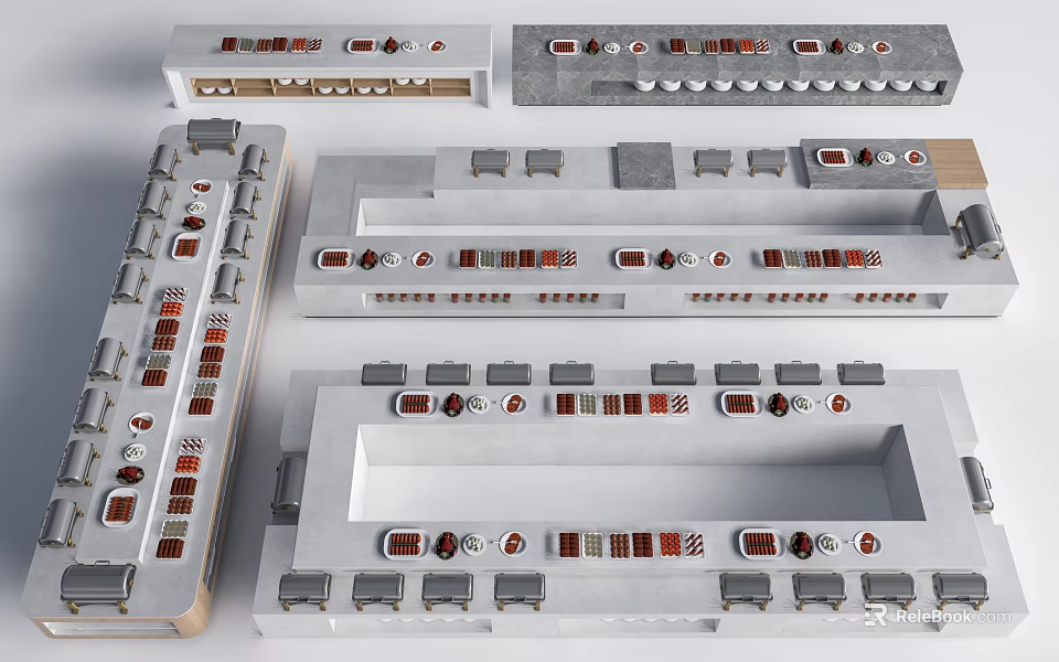 Modern Open Concept Kitchen Interior Design With Island Counter And Cabinets 3d model