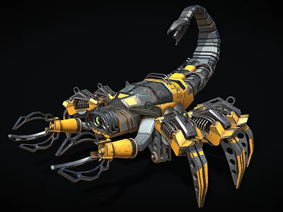 Mechanical Scorpion With Yellow And Black Color And Mechanical Legs Claws And Tail 3d model