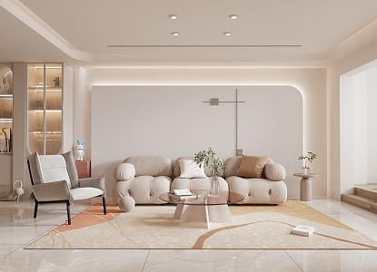 Modern living room cream 3d model