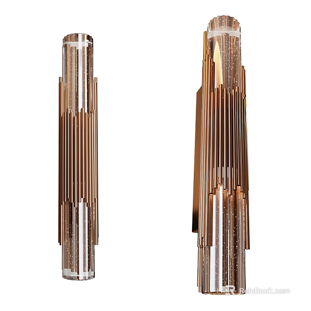 Modern Copper Wall Lamps With Crystal Accents And Striped Frames 3d model 