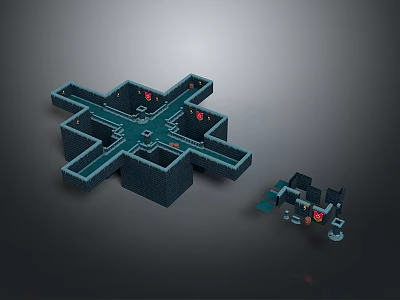 Cartoon Scene Of Stone Maze With Cross Paths And Glowing Red Points 3d model