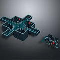 Cartoon Scene Of Stone Maze With Cross Paths And Glowing Red Points
