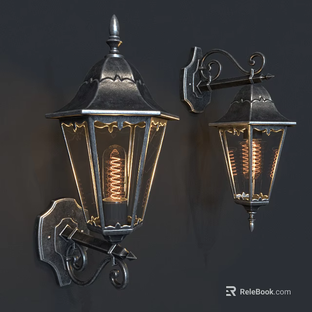 Vintage Metal Wall Lamps With Glass Shades And Decorative Spiral Bulbs 3d model 