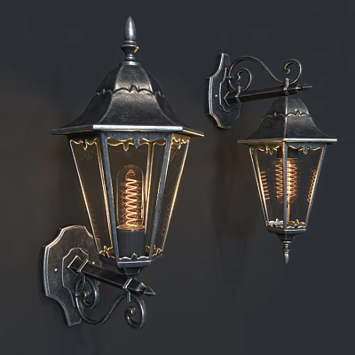 Vintage Metal Wall Lamps With Glass Shades And Decorative Spiral Bulbs 3d model