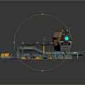 Industrial Mechanical Equipment Setup Featuring Orange Yellow Structure Curved Metal Pipes And Small Tools