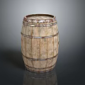 Rustic Wooden Barrel With Weathered Surface And Metal Hoops Structure