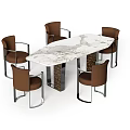 Modern Marble Dining Table Set With Brown Chairs And Metal Legs 3d model