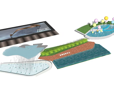 Modern Water Fountain Designs With Decorative Pools And Colorful Ornaments For Gardens 3d model