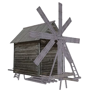 Modern Windmill Wooden House 3d model