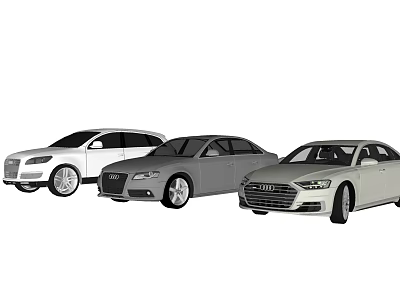 Three Audi Cars in White Gray Silver with Sedan and SUV Models 3d model