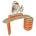 Elegant Modern Orange Gold Dressing Table With Round Mirror And Drawers 3d model
