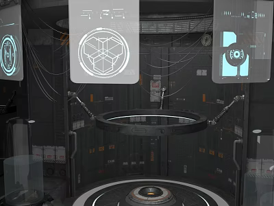 Scientist Interacting With Alien Creature In Space Station Lab With Holographic Rings 3d model