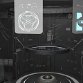 Scientist Interacting With Alien Creature In Space Station Lab With Holographic Rings