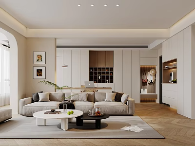 Modern Living Dining Room Interior Design With Sofa Coffee Tables Artwork And Lighting 3d model