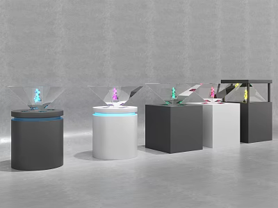 Modern Display Cabinets Black White With Transparent Covers LED Lights Different Shapes For Exhibits 3d model