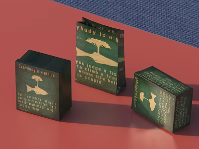 Stylish Decorative Ornament Set With Green Boxes Bag Inspirational Text And Graphics 3d model
