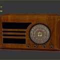 Vintage Electronic Radio With Wooden Case Round Dial And Black Grille Knobs