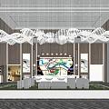 Modern Spacious Sales Office Interior With Crystal Chandelier Property Model And Decorative Paintings