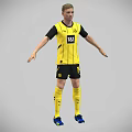 Game Movie Character Standing In Yellow Black Football Jersey With Number 14 And Blue Cleats
