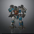 Detailed Sci-Fi Mecha Robot Model With Blue White Armor Red Core And Gold Accents